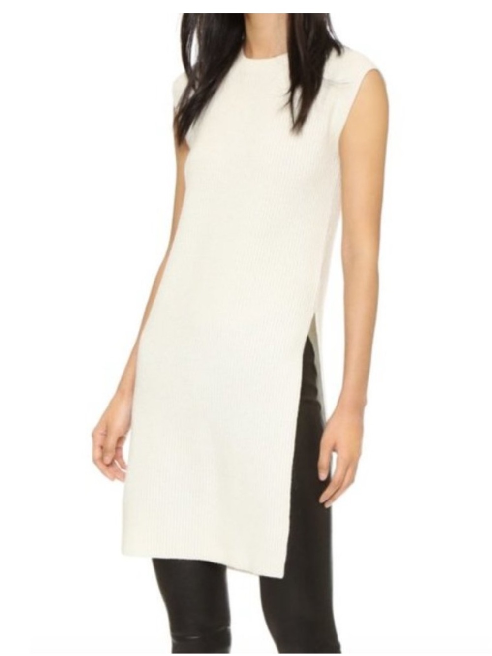 Helmut Lang Women’s Medium Cream Ribbed Sleeveless Knit Tunic
